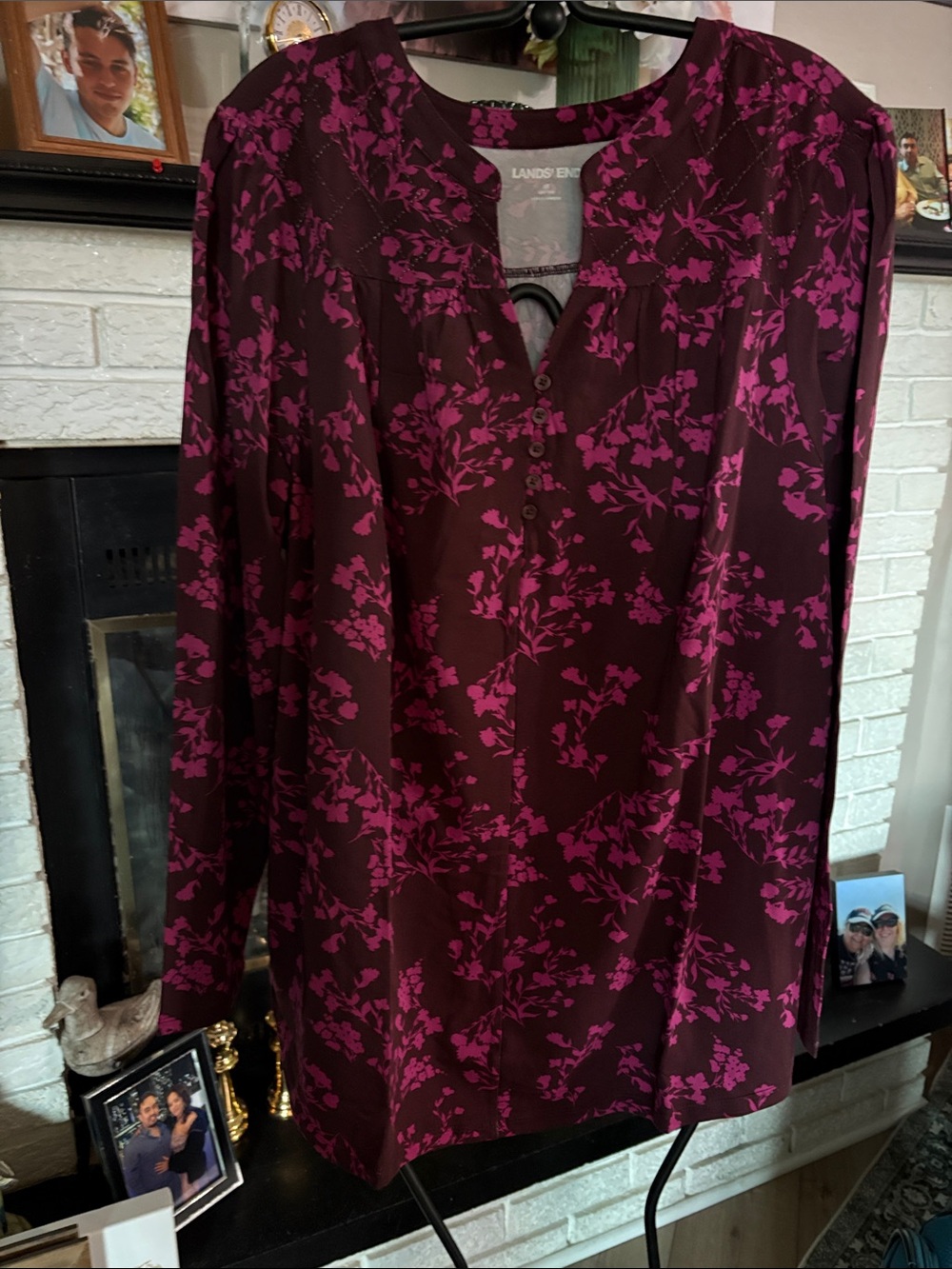 Lands' End Plum and Fuchsia Floral Henley Tunic